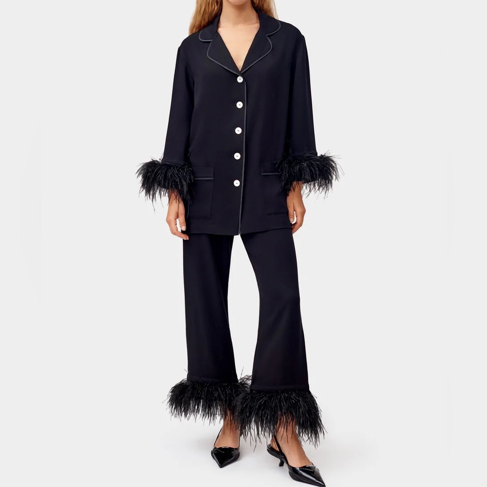 SLEEPER Party Pajamas Set with Detachable Feathers | Black | Size S